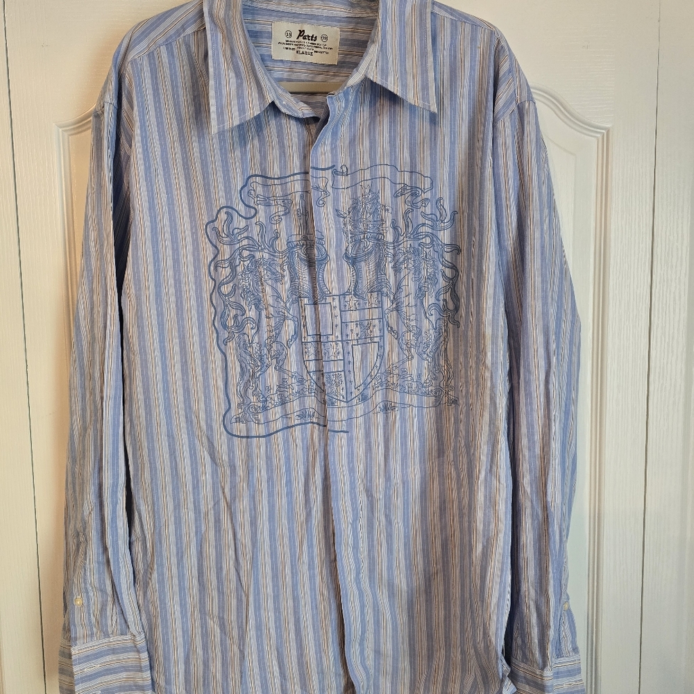 Parts Men's Casual Button Down Blue/White stripe shirt long sleeve Size XL ~NWT